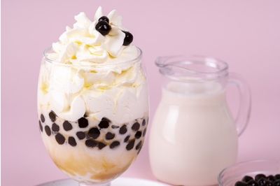 Coconut Ice Cream with Boba Pearls and Brown Sugar Syrup