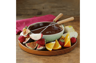 Chocolate Fondue with Fruit and Marshmallows