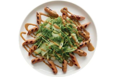 Wasabi Salad with Hot Dog Sausages