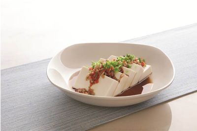 Chilled Extra Smooth Silken Tofu with Chili, Garlic, Ginger Vinaigrette Dressing