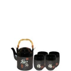 Theeset 5dlg zwart/wit Keramiek