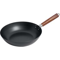 Wok Met Steel Platte Bodem 30cm Black Carbon Steel 