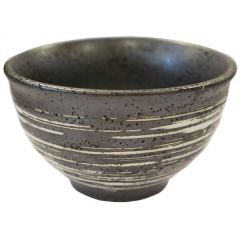 Oriental Kyoto Ronde Kom Zwart met Witte Strepen 10cm  