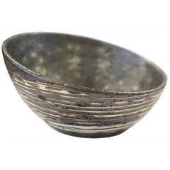 Oriental Kyoto Ronde Schuine Kom Zwart met Witte Strepen 13cm