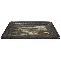 日式白纹方碟 8'' / Oriental kyoto square plate black w. White stripes 8''