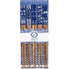 Oriental Essentials Eetstokjes Bruin Blauwe Patroon (5 sets)