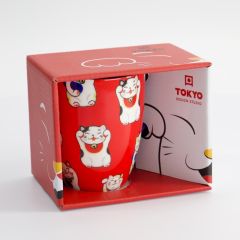 Kawaii Lucky Cat Mug W/Giftbox Red Classic Cat 8.5x10.2cm 340ml