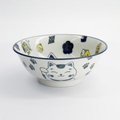 Tokyo Kawaii Lucky Cat Neko Ramen Bowl Blue 20.8x8cm