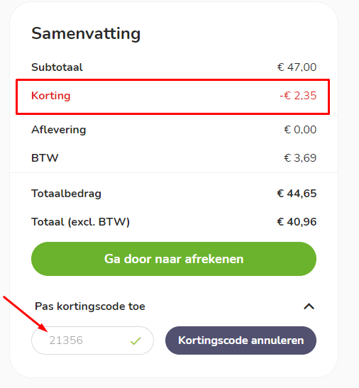 Korting in de checkout